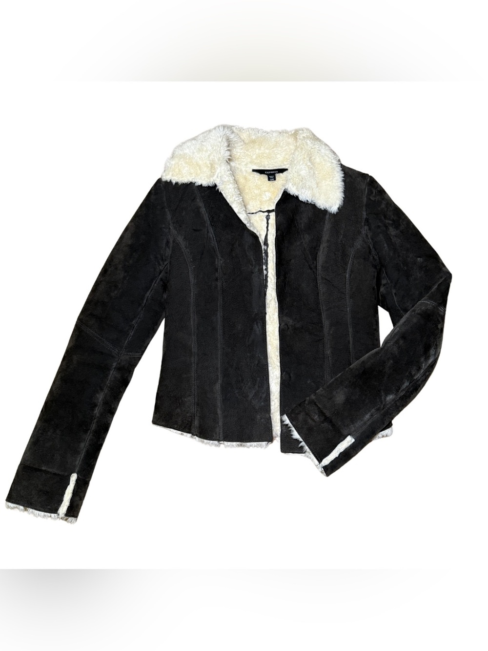 Vintage Express Genuine Leather Faux Shearling Jacket
